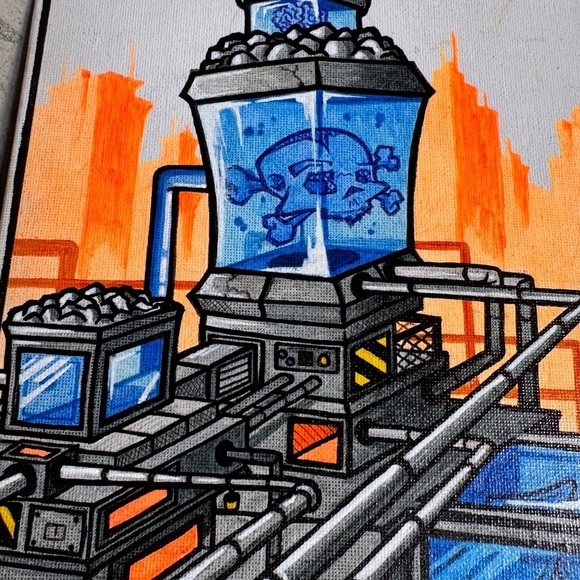 Original Art Orange and Blue Industrial Style on Canvas Board 8x10 Framed - Picture 8 of 8